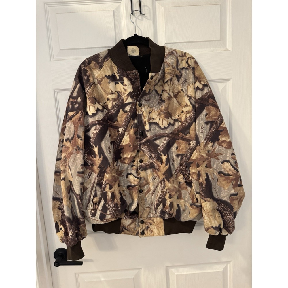 West Ark‎ Camo Bomber Quilt Lined Khaki Snap Poplin Baseball Jacket Sz 2XL USA